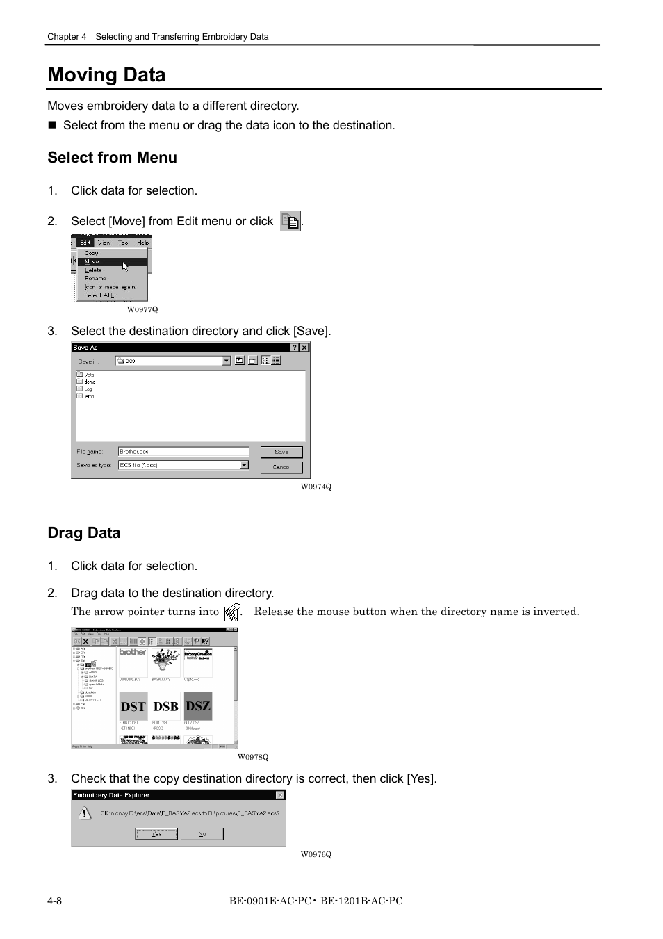 Moving data, Select from menu, Drag data | Brother BE-1201B-AC-PC User Manual | Page 68 / 246