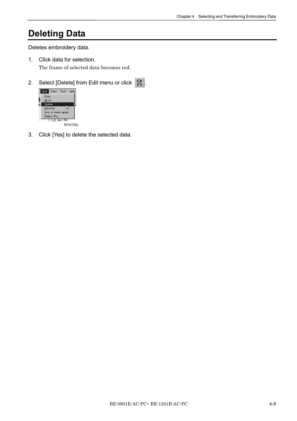 Deleting data | Brother BE-1201B-AC-PC User Manual | Page 69 / 246