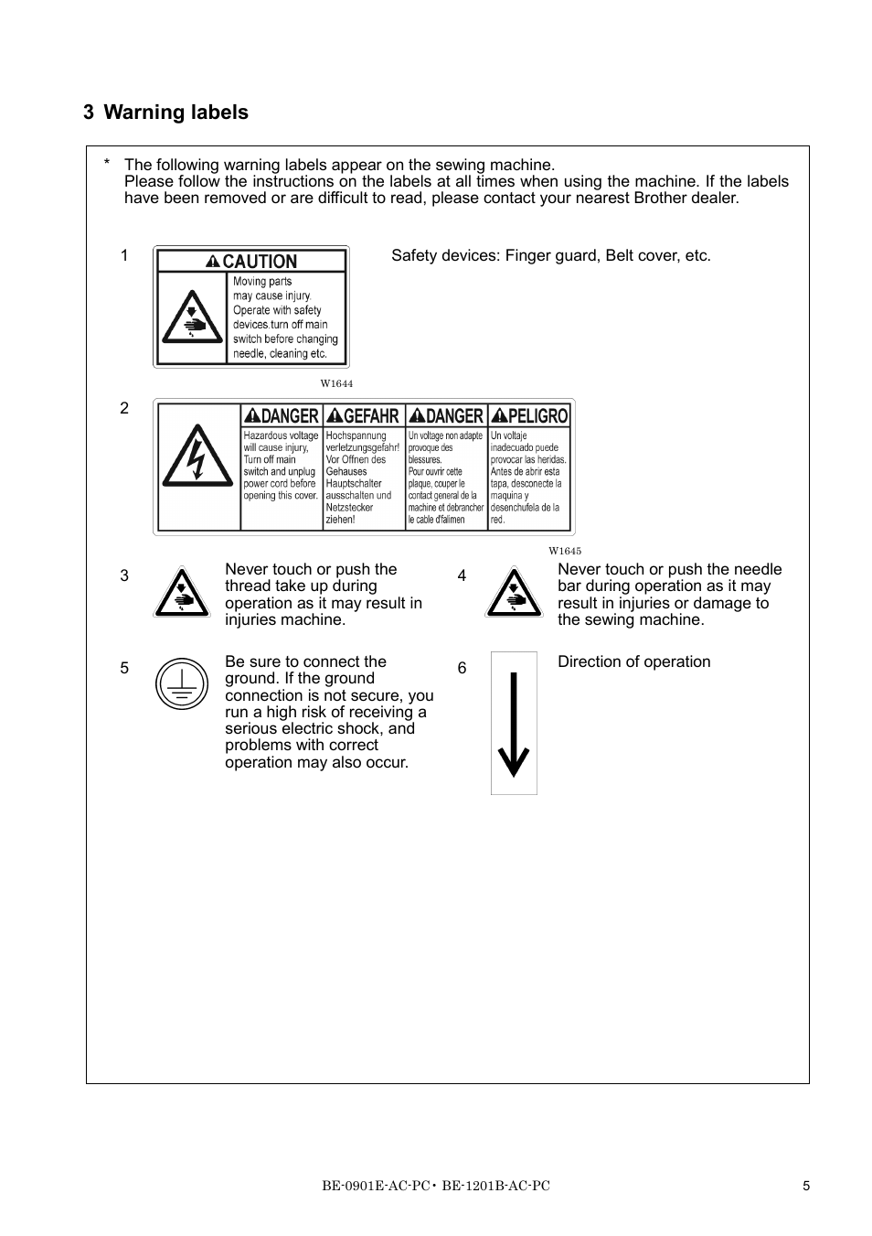 3 warning labels | Brother BE-1201B-AC-PC User Manual | Page 7 / 246