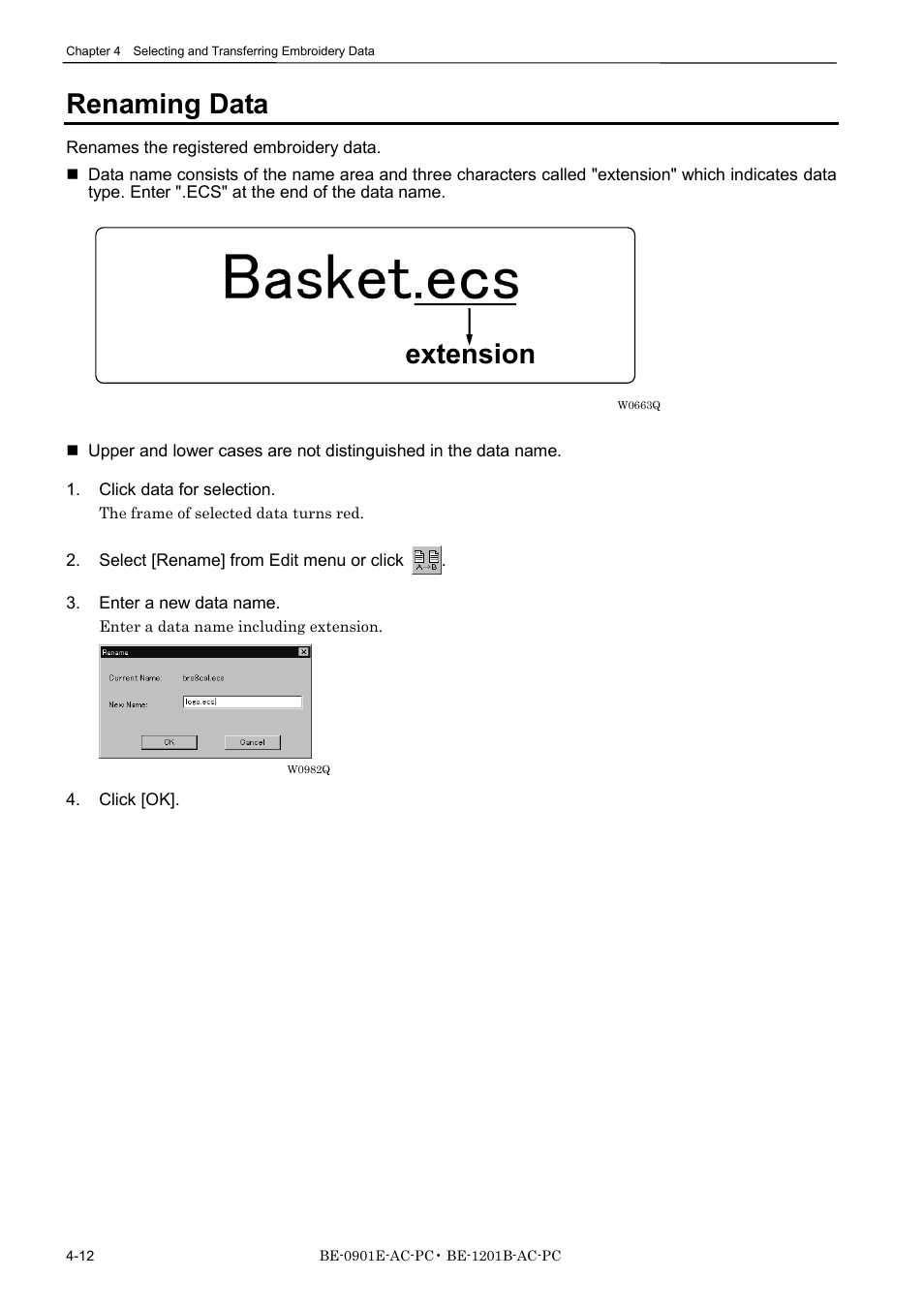 Renaming data, Extension | Brother BE-1201B-AC-PC User Manual | Page 72 / 246