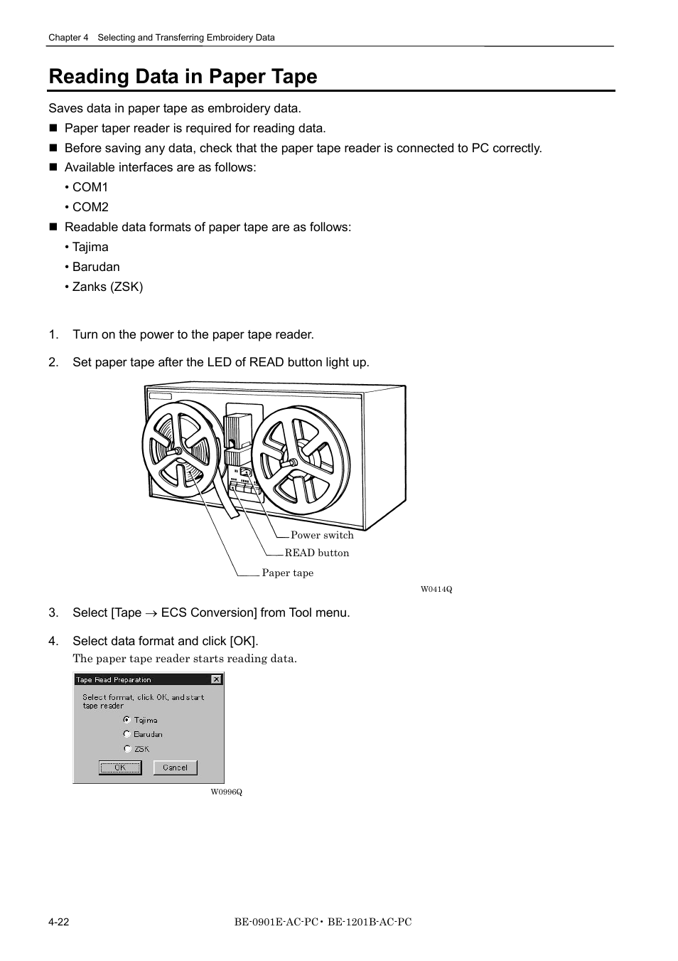 Reading data in paper tape | Brother BE-1201B-AC-PC User Manual | Page 82 / 246