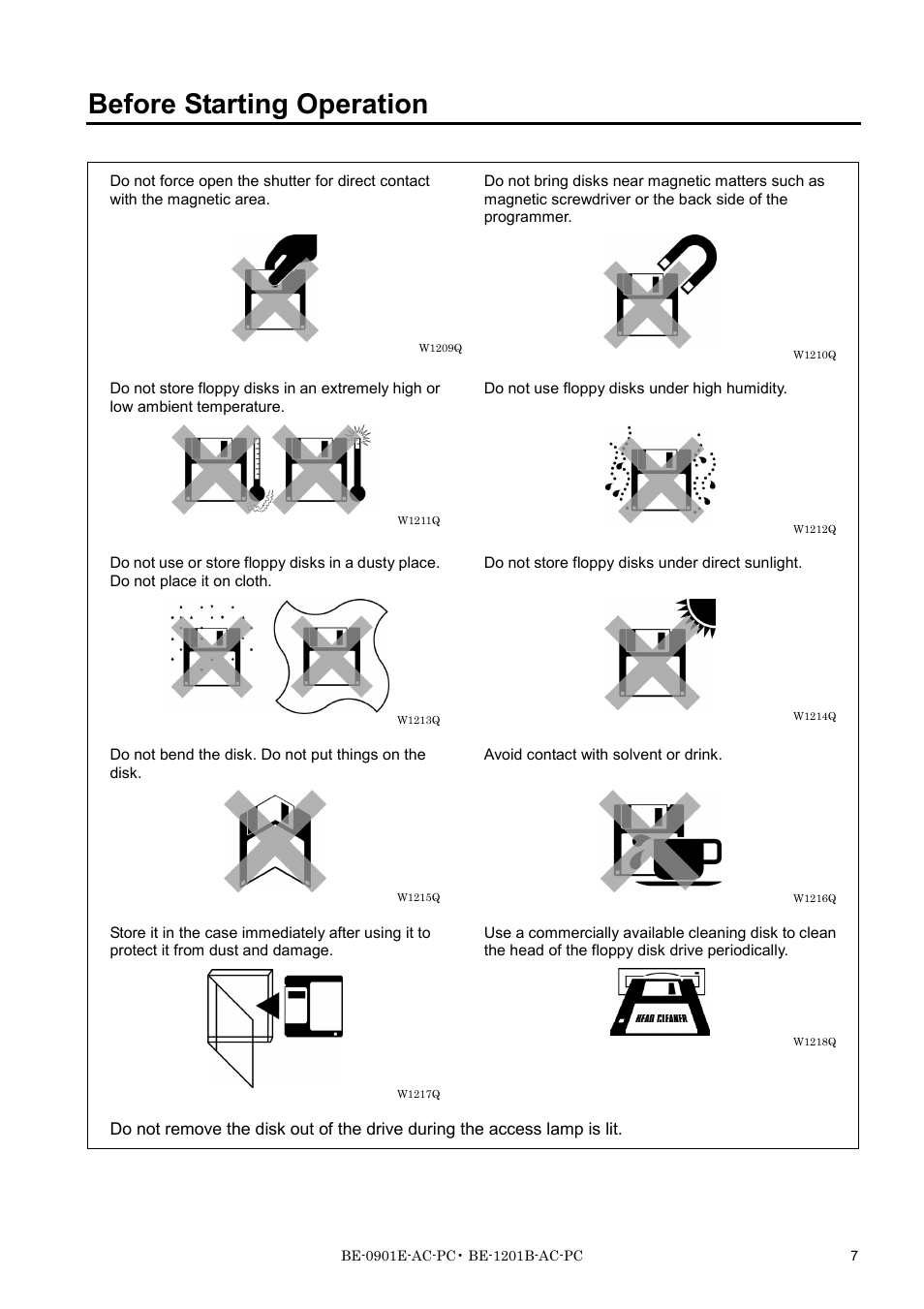 Before starting operation | Brother BE-1201B-AC-PC User Manual | Page 9 / 246