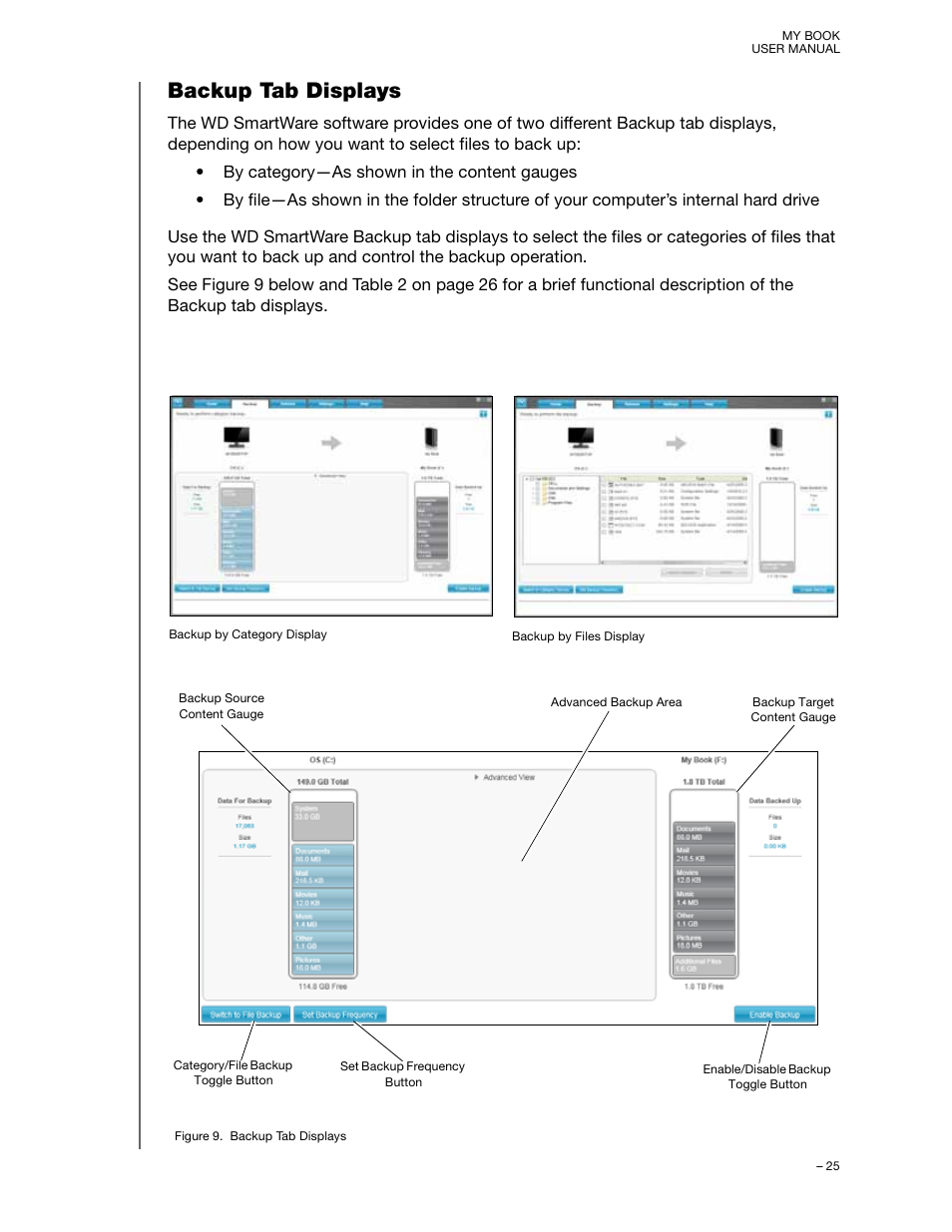 Backup tab displays | Western Digital My Book User Manual User Manual | Page 30 / 90