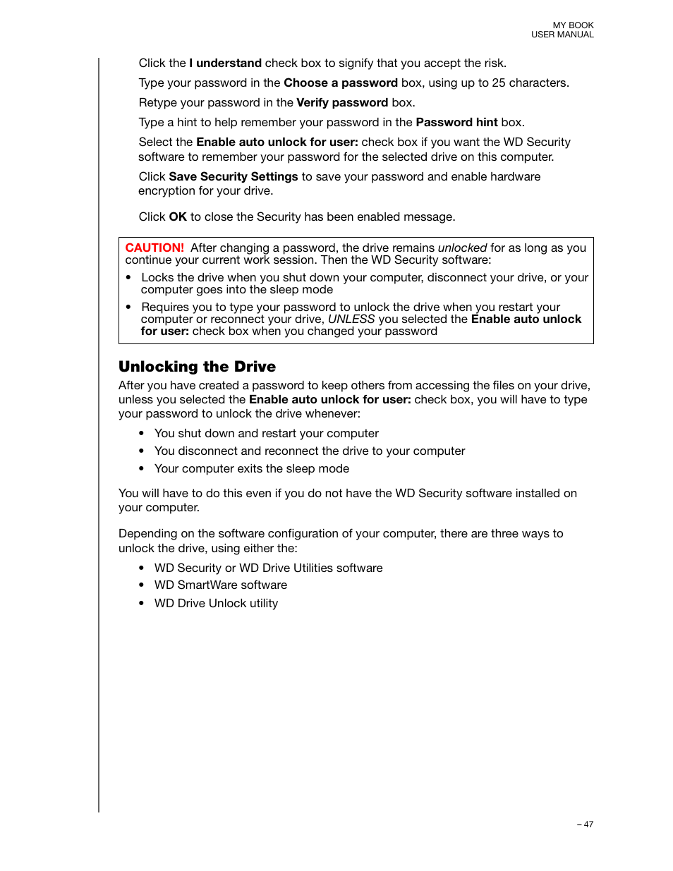 Unlocking the drive | Western Digital My Book User Manual User Manual | Page 52 / 90