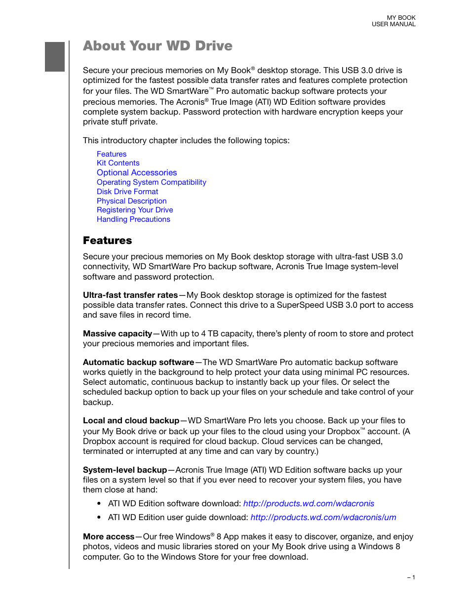 About your wd drive, Features | Western Digital My Book User Manual User Manual | Page 6 / 90