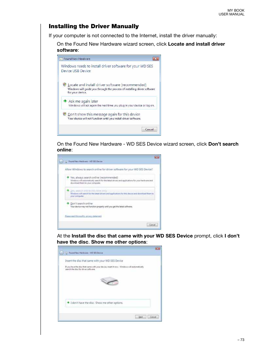 Installing the driver manually | Western Digital My Book User Manual User Manual | Page 78 / 90