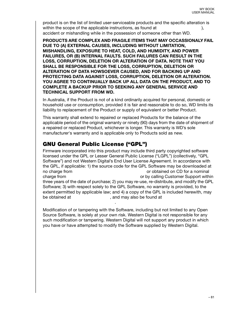 Gnu general public license (“gpl”) | Western Digital My Book User Manual User Manual | Page 86 / 90