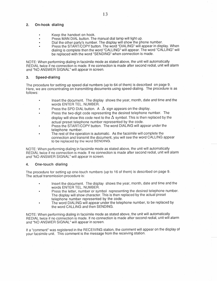 On-hook dialing | Brother FAX-1000 User Manual | Page 18 / 32