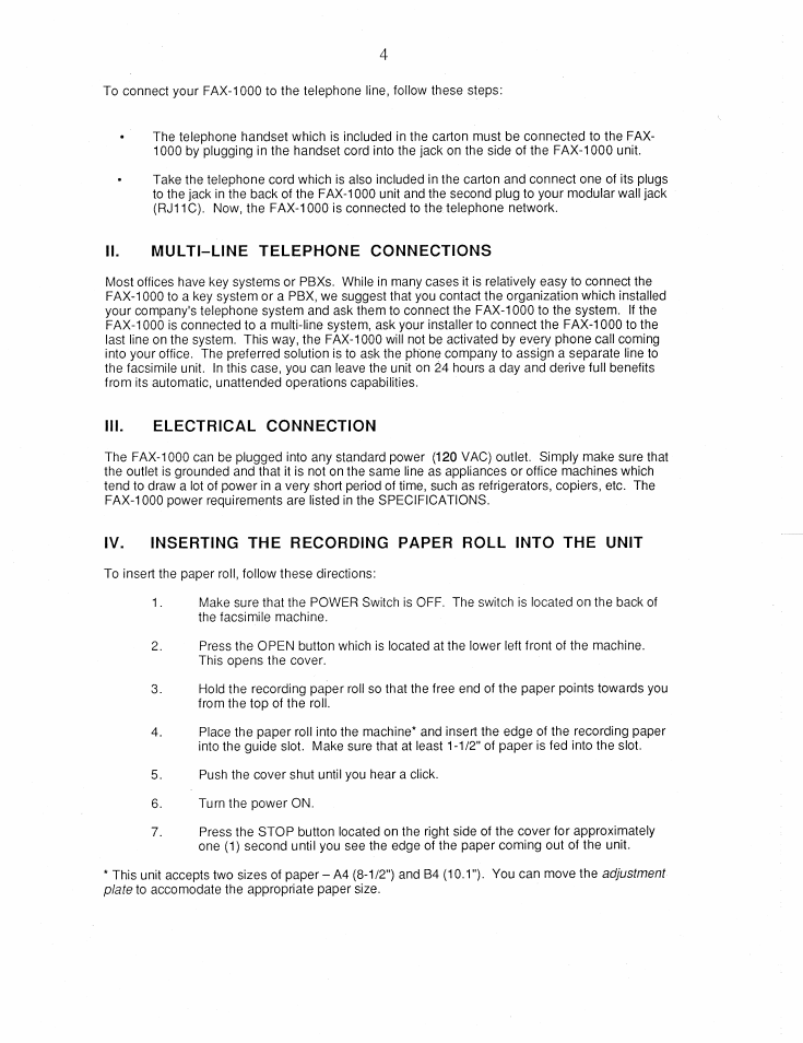 Multi-line telephone connections, Iii. electrical connection | Brother FAX-1000 User Manual | Page 9 / 32