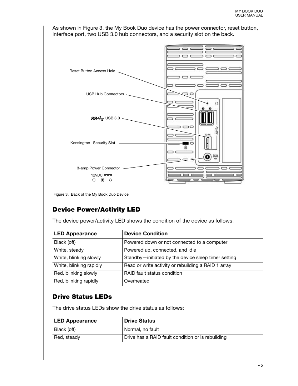 Device power/activity led, Drive status leds | Western Digital My Book Duo User Manual User Manual | Page 10 / 103