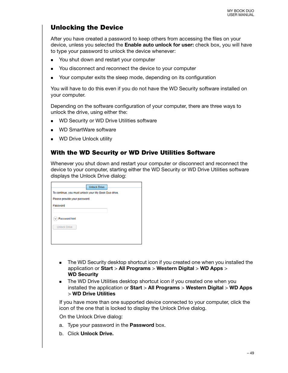 Unlocking the device | Western Digital My Book Duo User Manual User Manual | Page 54 / 103