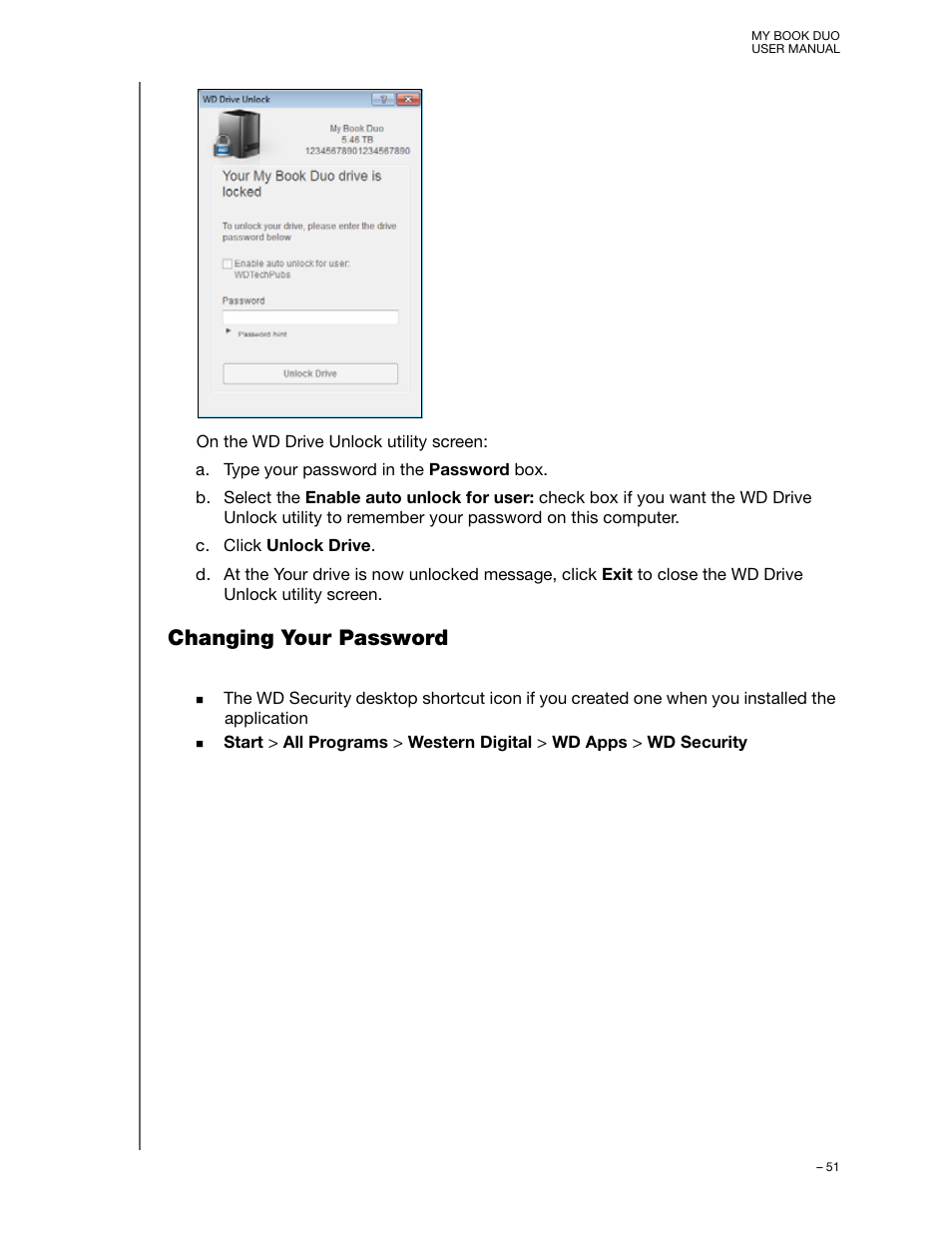 Changing your password | Western Digital My Book Duo User Manual User Manual | Page 56 / 103