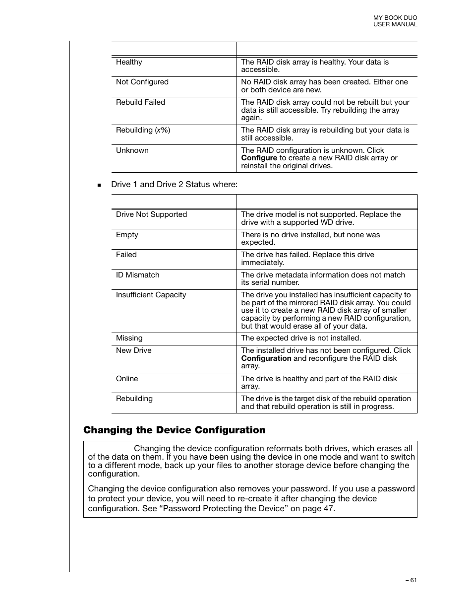 Changing the device configuration | Western Digital My Book Duo User Manual User Manual | Page 66 / 103