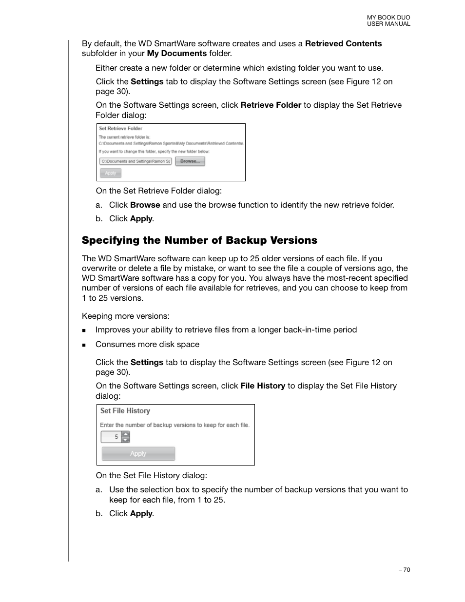 Specifying the number of backup versions | Western Digital My Book Duo User Manual User Manual | Page 75 / 103