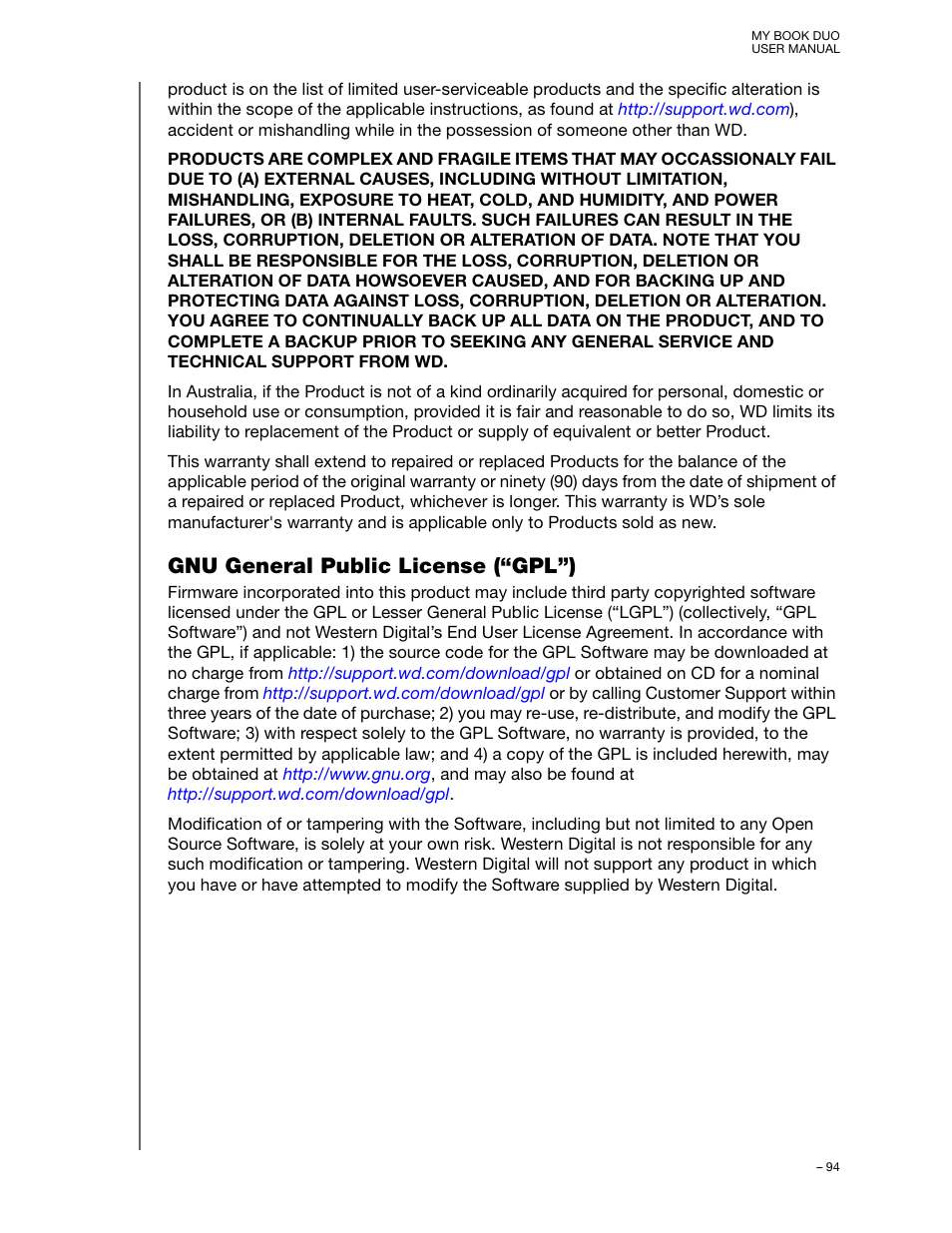 Gnu general public license (“gpl”) | Western Digital My Book Duo User Manual User Manual | Page 99 / 103