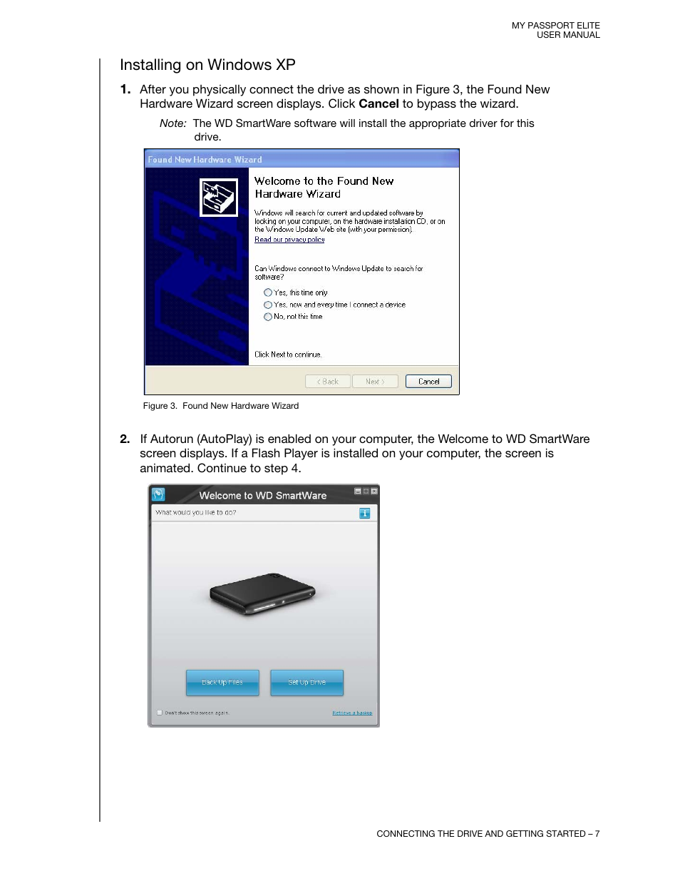 Installing on windows xp | Western Digital My Passport Elite User Manual User Manual | Page 12 / 74