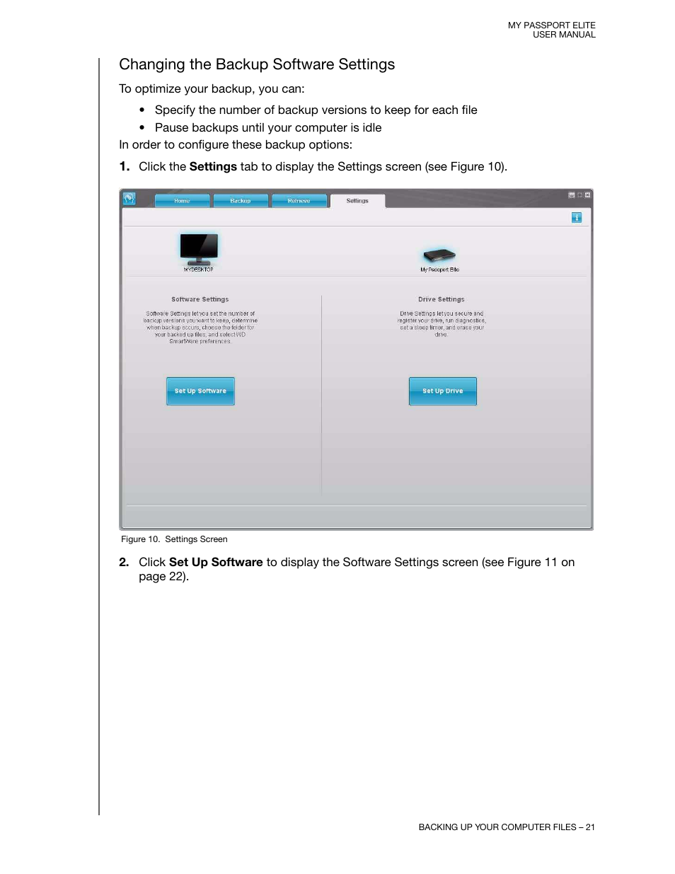 Changing the backup software settings | Western Digital My Passport Elite User Manual User Manual | Page 26 / 74