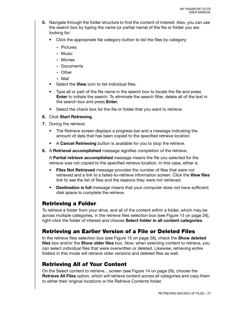 Retrieving a folder, Retrieving all of your content | Western Digital My Passport Elite User Manual User Manual | Page 32 / 74
