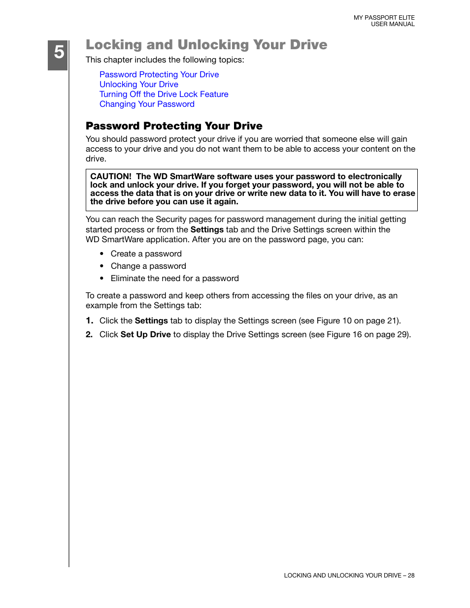 Locking and unlocking your drive, Password protecting your drive, D pro | Western Digital My Passport Elite User Manual User Manual | Page 33 / 74