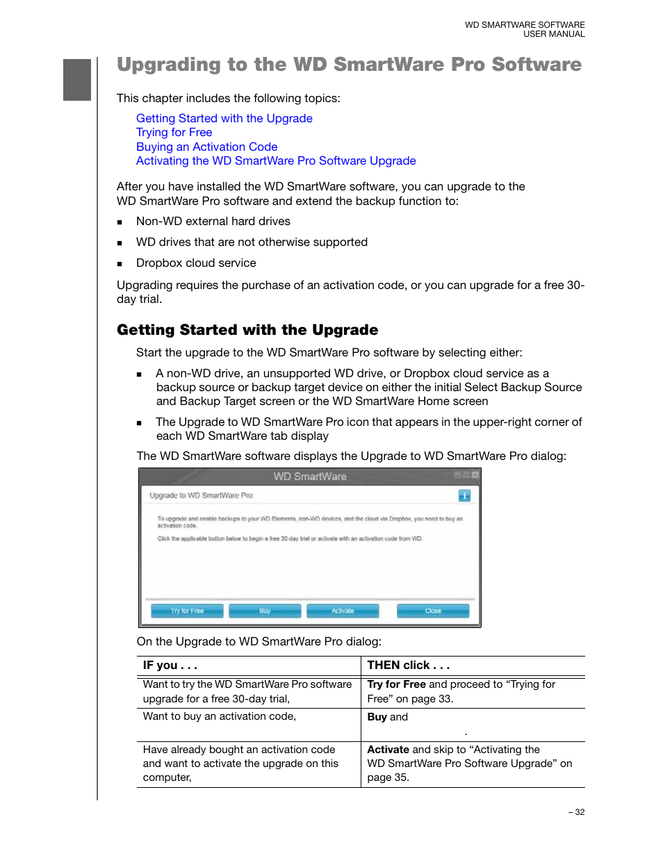 Upgrading to the wd smartware pro software, Getting started with the upgrade | Western Digital WD SmartWare User Manual User Manual | Page 36 / 78