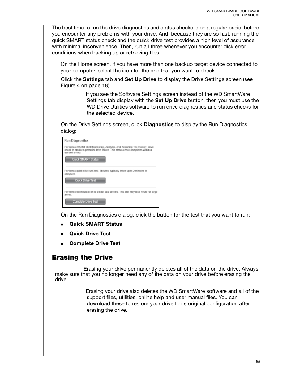 Erasing the drive | Western Digital WD SmartWare User Manual User Manual | Page 59 / 78