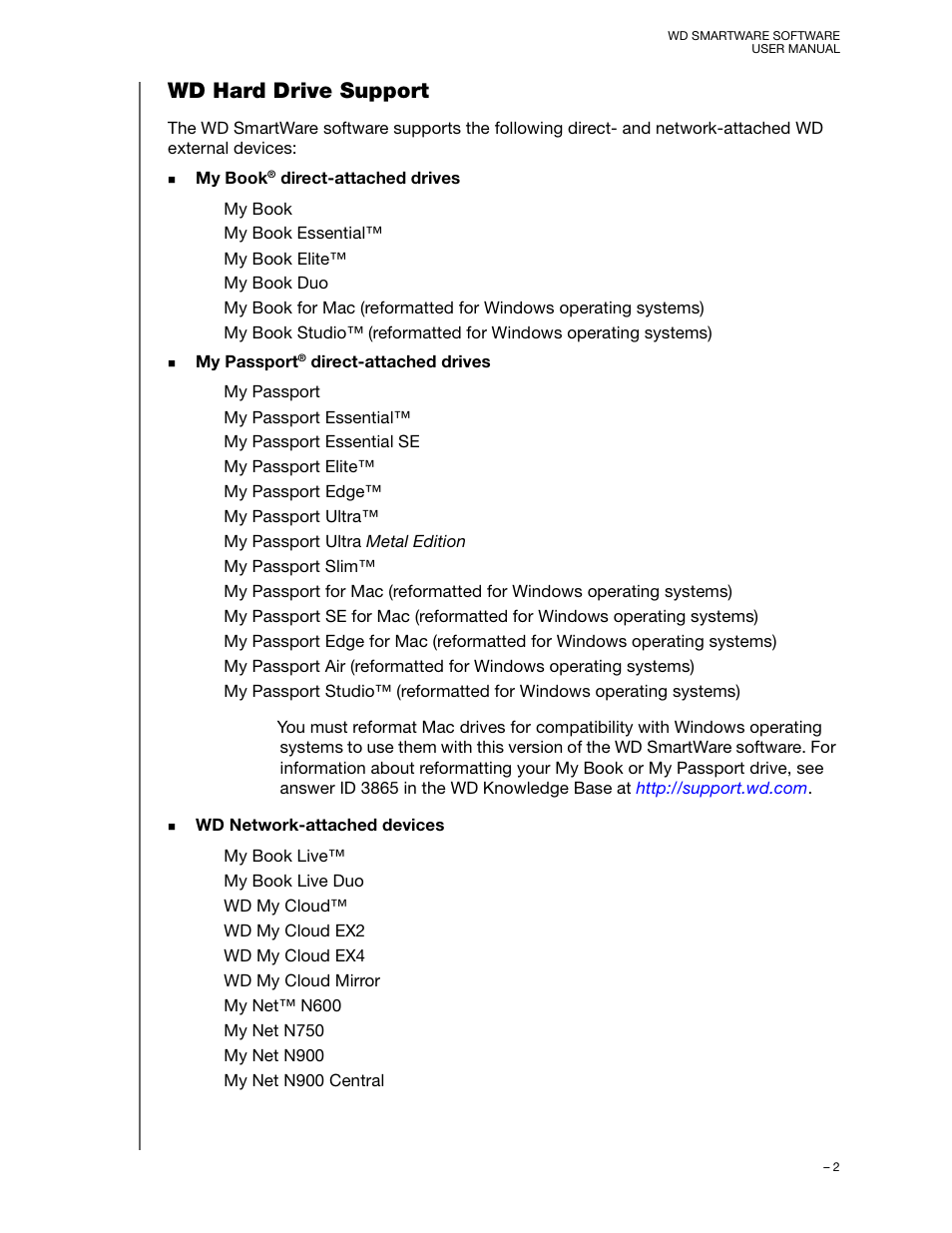 Wd hard drive support | Western Digital WD SmartWare User Manual User Manual | Page 6 / 78