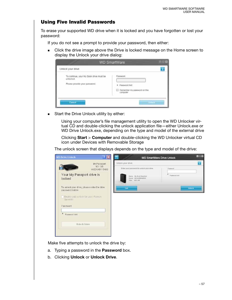 Using five invalid passwords | Western Digital WD SmartWare User Manual User Manual | Page 61 / 78