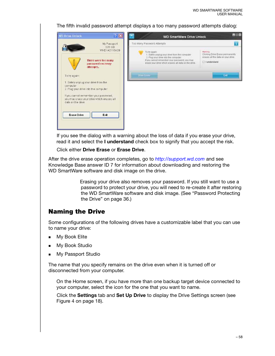 Naming the drive | Western Digital WD SmartWare User Manual User Manual | Page 62 / 78
