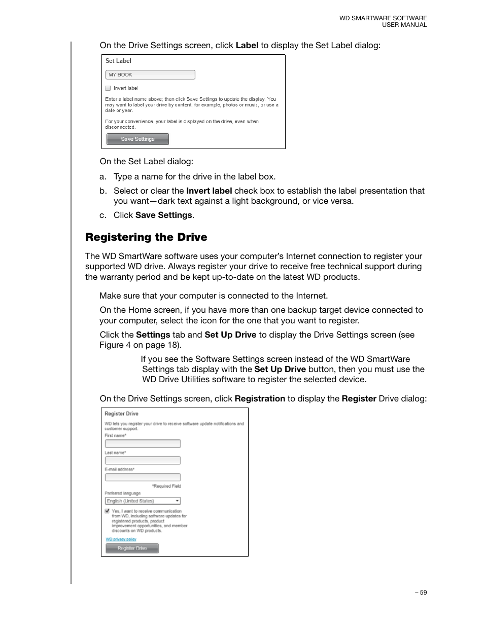 Registering the drive | Western Digital WD SmartWare User Manual User Manual | Page 63 / 78
