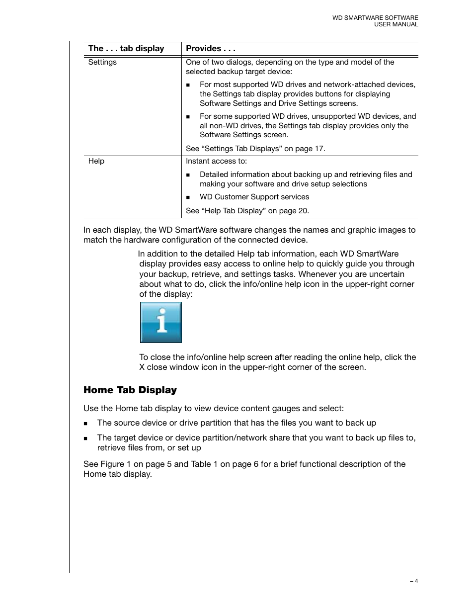 Home tab display | Western Digital WD SmartWare User Manual User Manual | Page 8 / 78