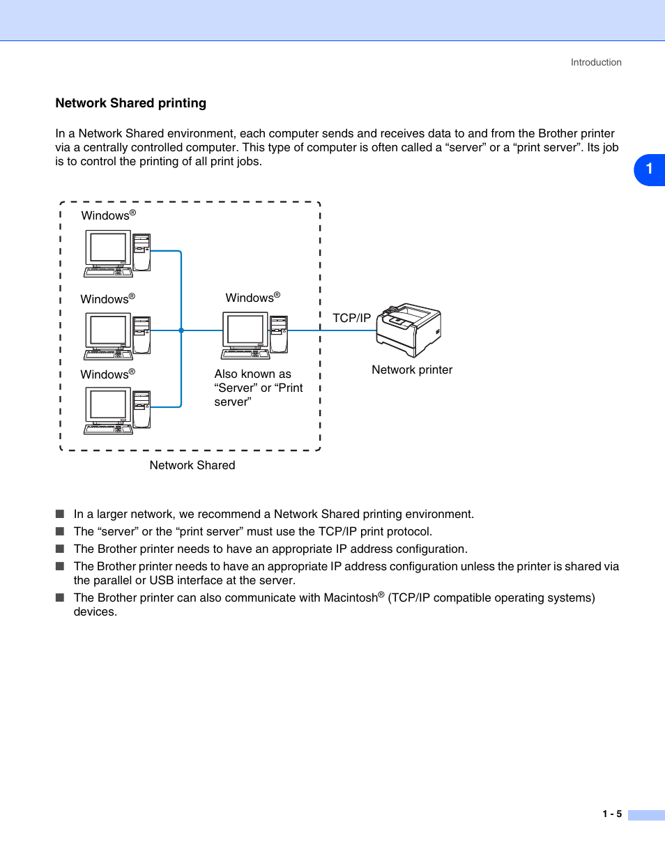 Network shared printing, Network shared printing -5 | Brother HL-5280DW User Manual | Page 14 / 112