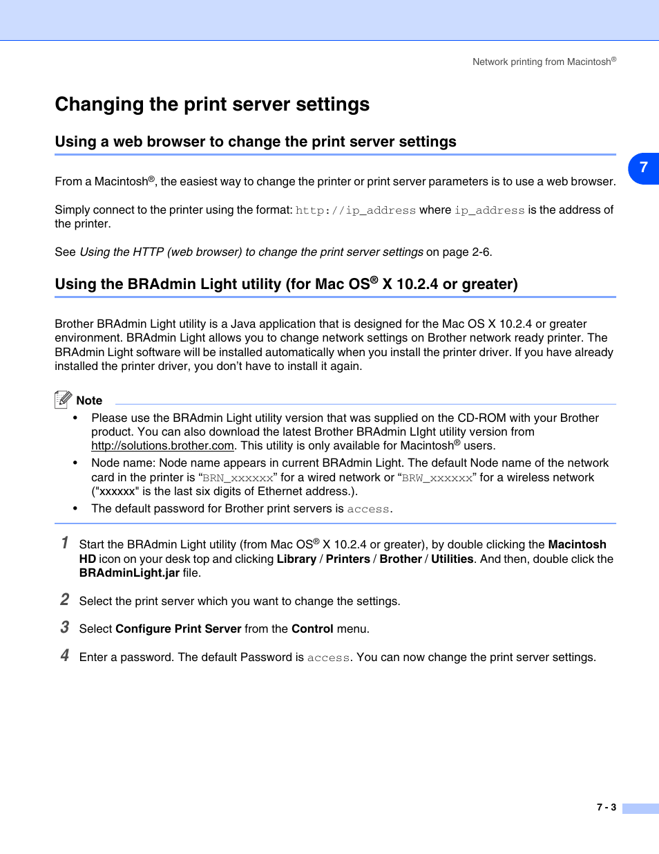 Changing the print server settings, Changing the print server settings -3 | Brother HL-5280DW User Manual | Page 57 / 112