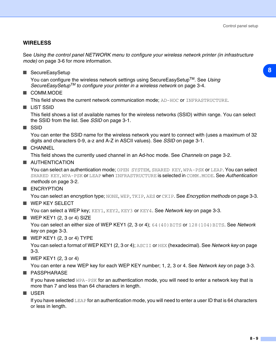 Wireless, Wireless -9 | Brother HL-5280DW User Manual | Page 67 / 112
