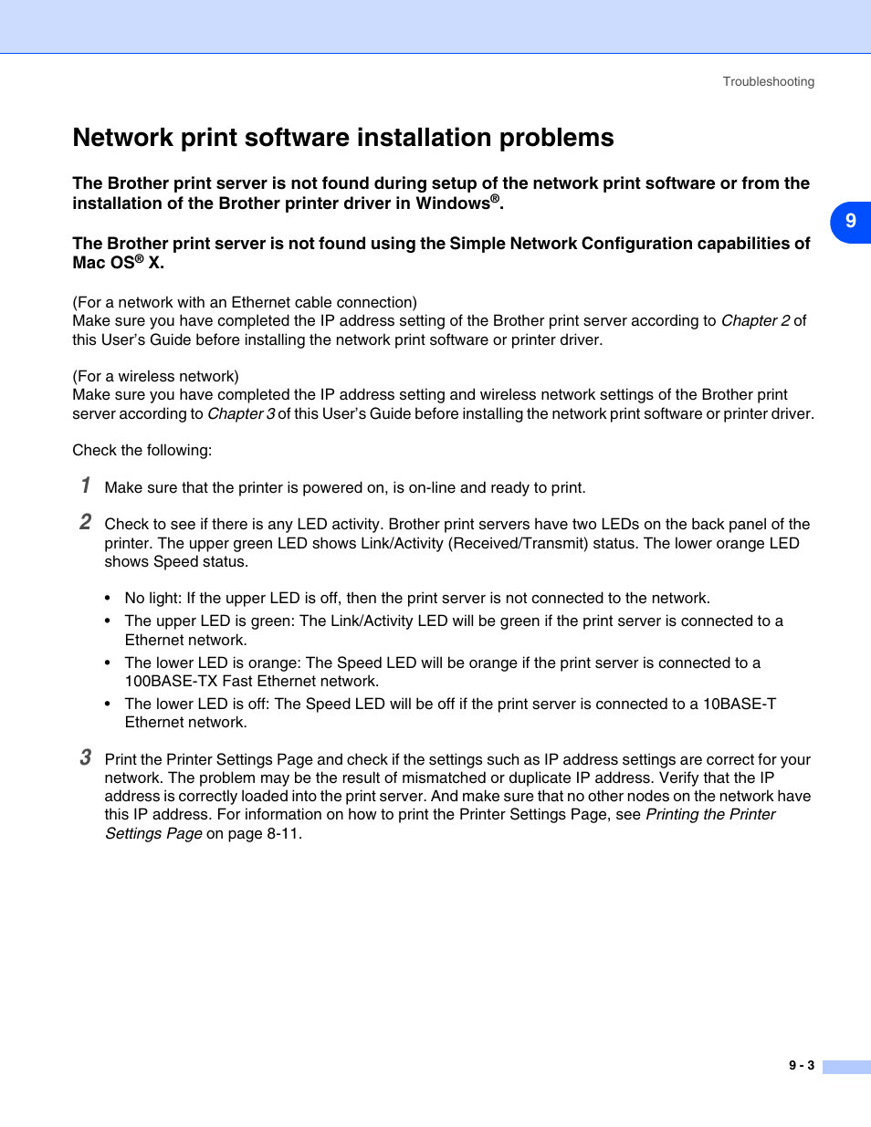 Network print software installation problems, Network print software installation problems -3 | Brother HL-5280DW User Manual | Page 73 / 112