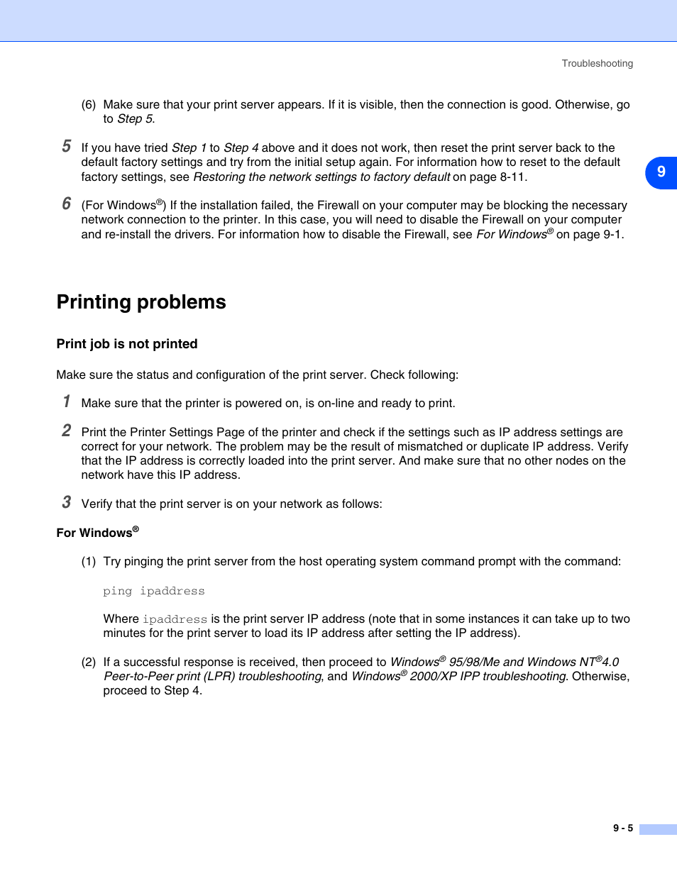 Printing problems, Printing problems -5 | Brother HL-5280DW User Manual | Page 75 / 112