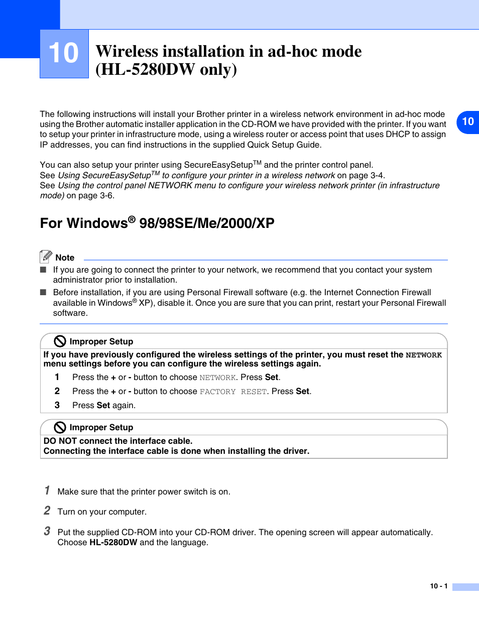 For windows® 98/98se/me/2000/xp, For windows | Brother HL-5280DW User Manual | Page 80 / 112
