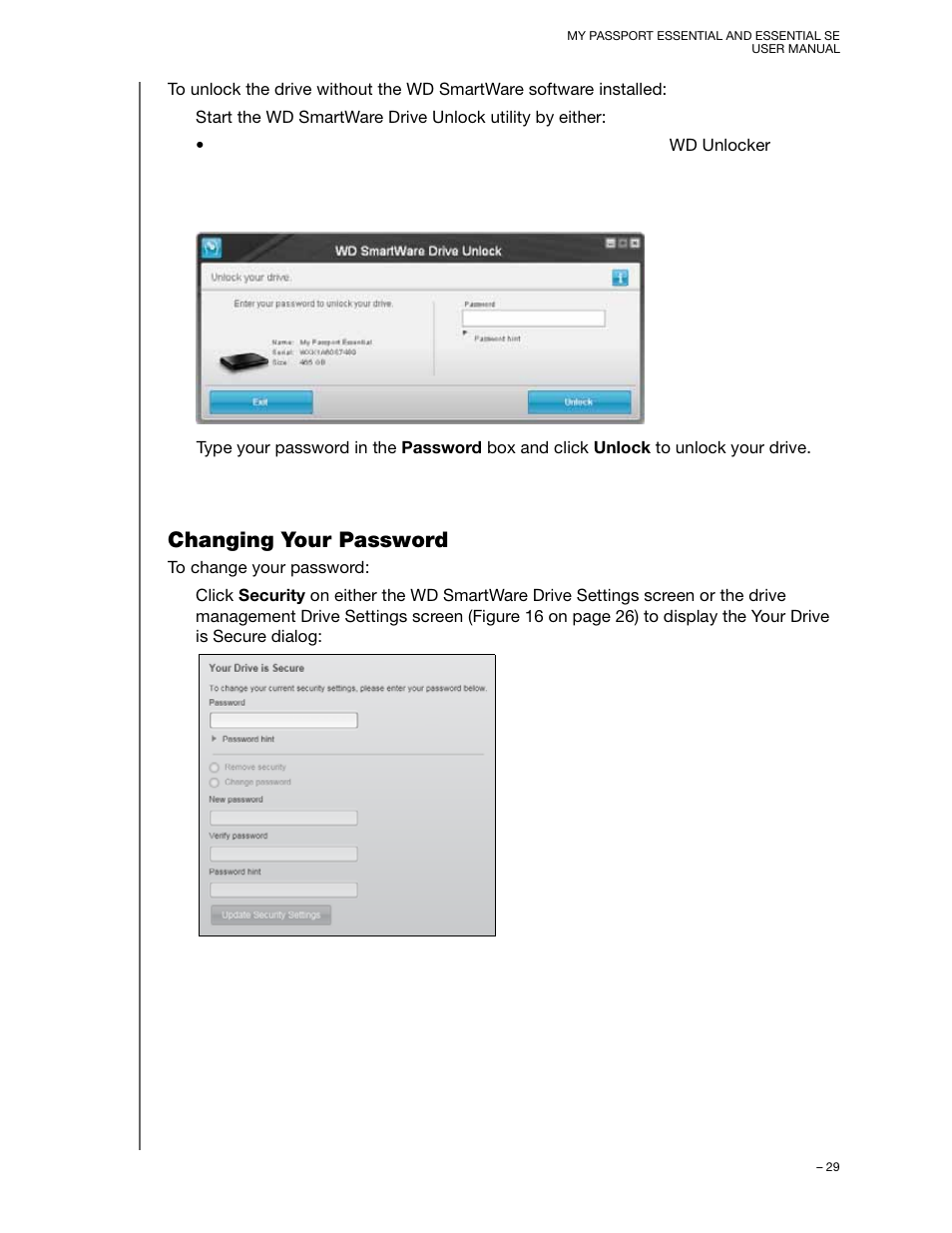 Changing your password | Western Digital My Passport Essential SE User Manual User Manual | Page 34 / 75