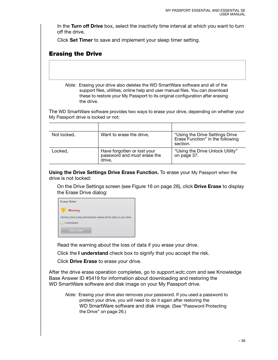 Erasing the drive | Western Digital My Passport Essential SE User Manual User Manual | Page 41 / 75