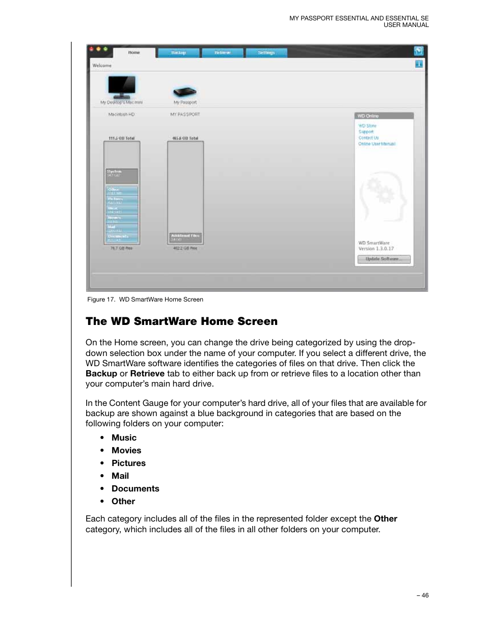 The wd smartware home screen | Western Digital My Passport Essential SE User Manual User Manual | Page 51 / 75