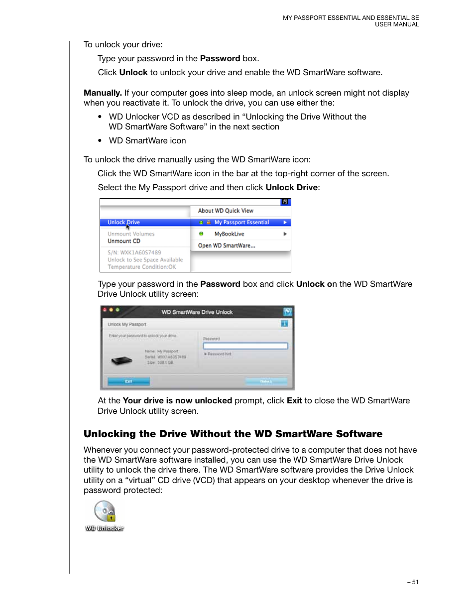 Unlocking the drive without the w | Western Digital My Passport Essential SE User Manual User Manual | Page 56 / 75