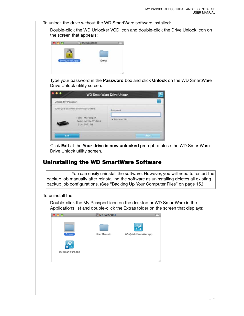 Uninstalling the wd smartware software | Western Digital My Passport Essential SE User Manual User Manual | Page 57 / 75