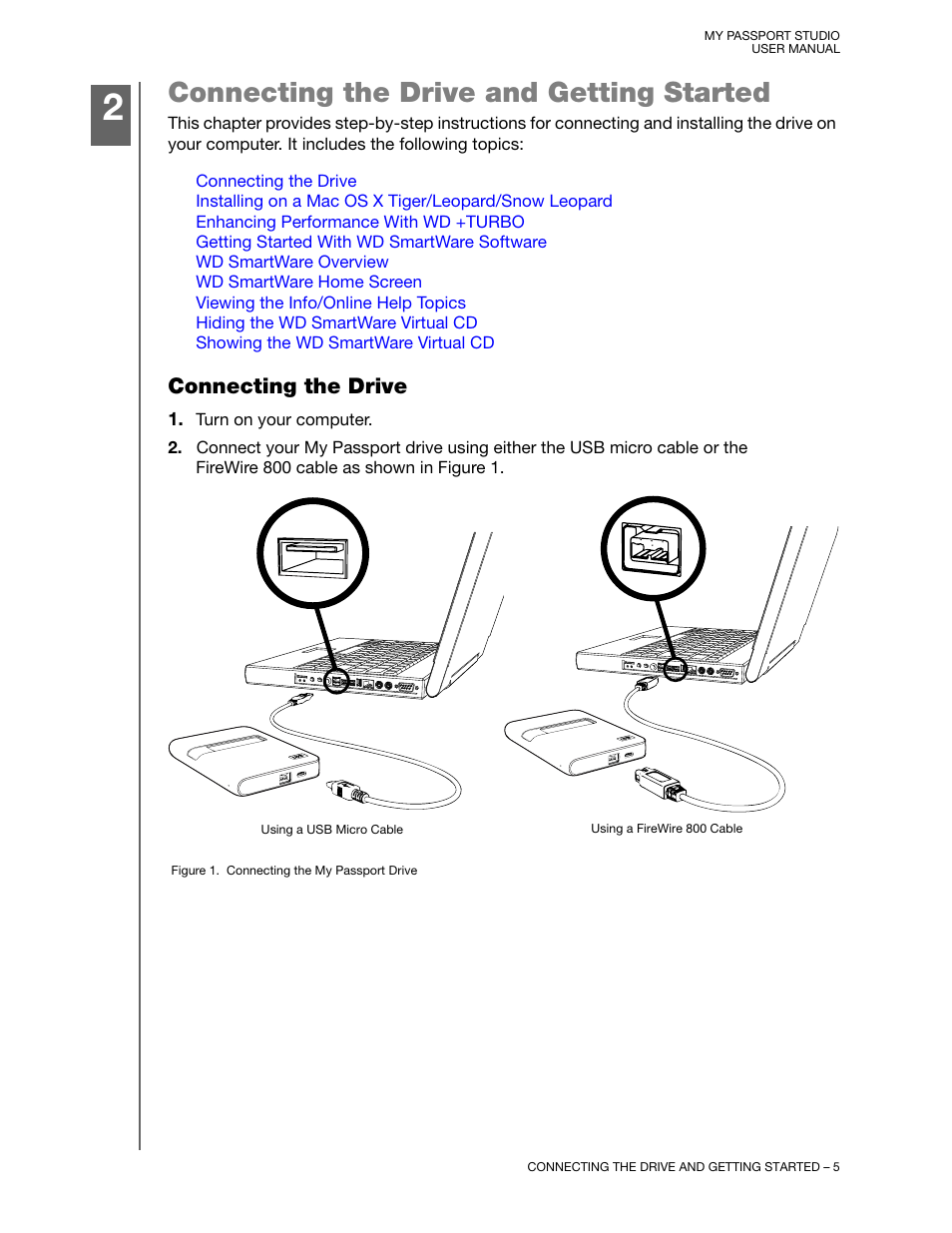 Connecting the drive and getting started, Connecting the drive | Western Digital My Passport Studio User Manual User Manual | Page 10 / 76