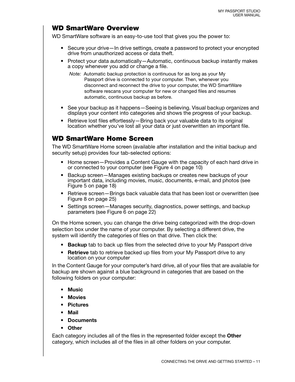 Wd smartware overview, Wd smartware home screen, Wd smartware overview wd smartware home screen | D “wd smartware home | Western Digital My Passport Studio User Manual User Manual | Page 16 / 76
