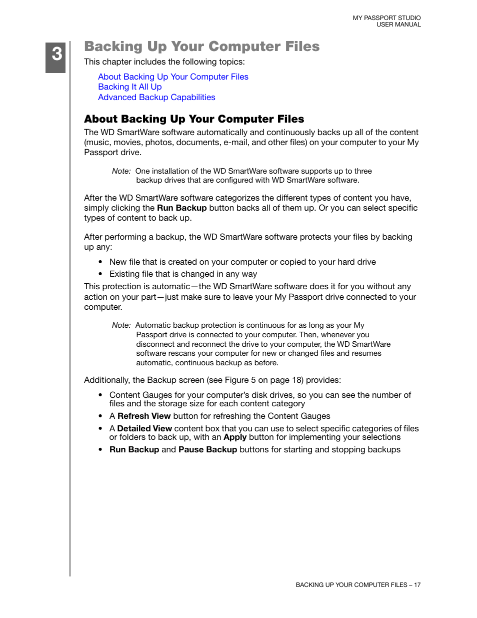 Backing up your computer files, About backing up your computer files, Backing up your computer files” on | Western Digital My Passport Studio User Manual User Manual | Page 22 / 76