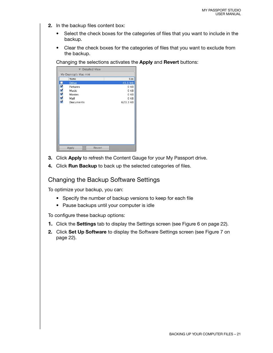 Changing the backup software settings | Western Digital My Passport Studio User Manual User Manual | Page 26 / 76