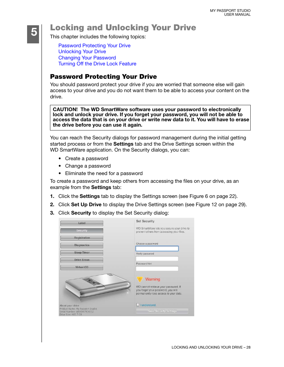 Locking and unlocking your drive, Password protecting your drive, D pro | Western Digital My Passport Studio User Manual User Manual | Page 33 / 76