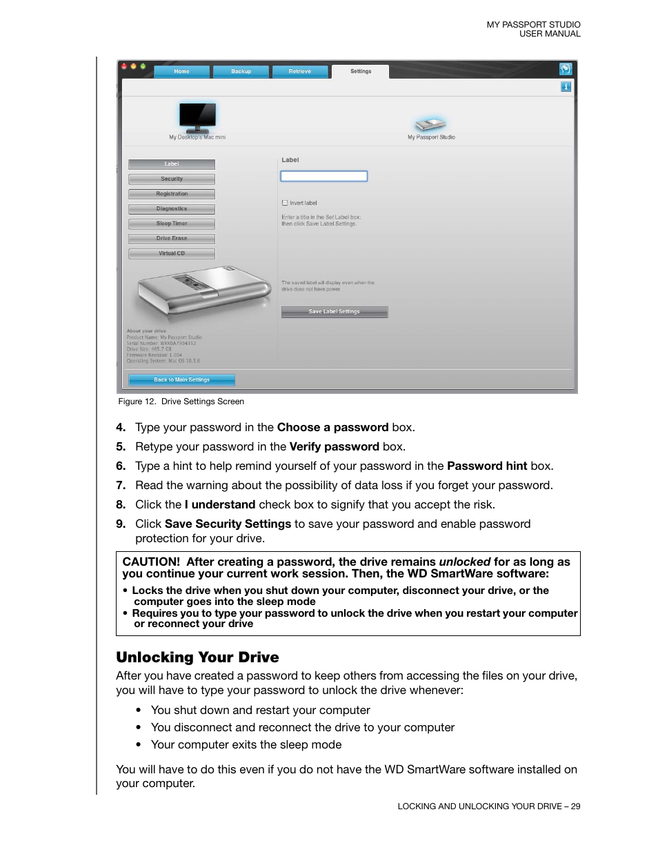 Unlocking your drive | Western Digital My Passport Studio User Manual User Manual | Page 34 / 76