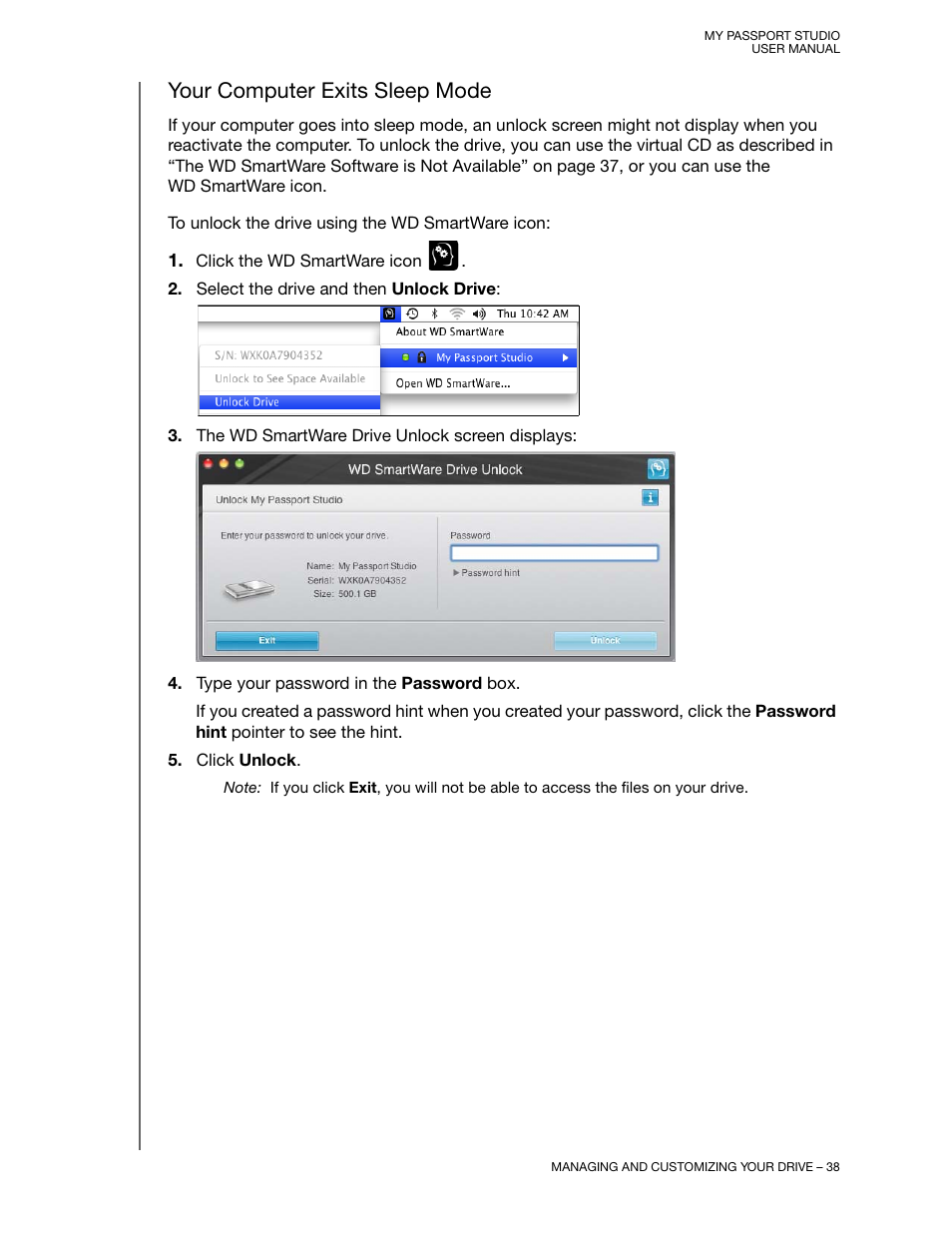 Your computer exits sleep mode | Western Digital My Passport Studio User Manual User Manual | Page 43 / 76