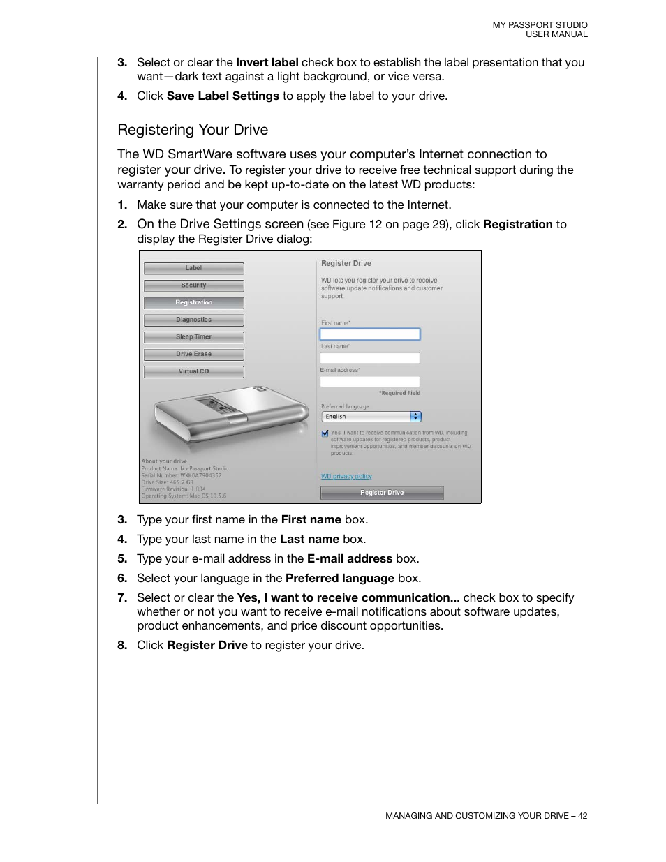 Registering your drive | Western Digital My Passport Studio User Manual User Manual | Page 47 / 76