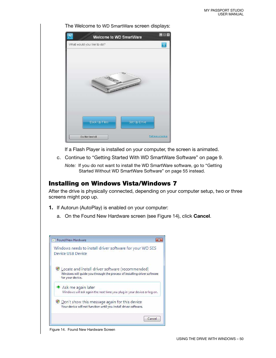 Installing on windows vista/windows 7 | Western Digital My Passport Studio User Manual User Manual | Page 55 / 76